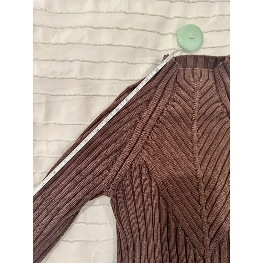 Ribbed Mock Neck Sweater Women's Small Brown Cotton Dark Academia Minimalist - Picture 6 of 16